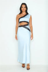 Intricate Love Satin Maxi Dress Blue